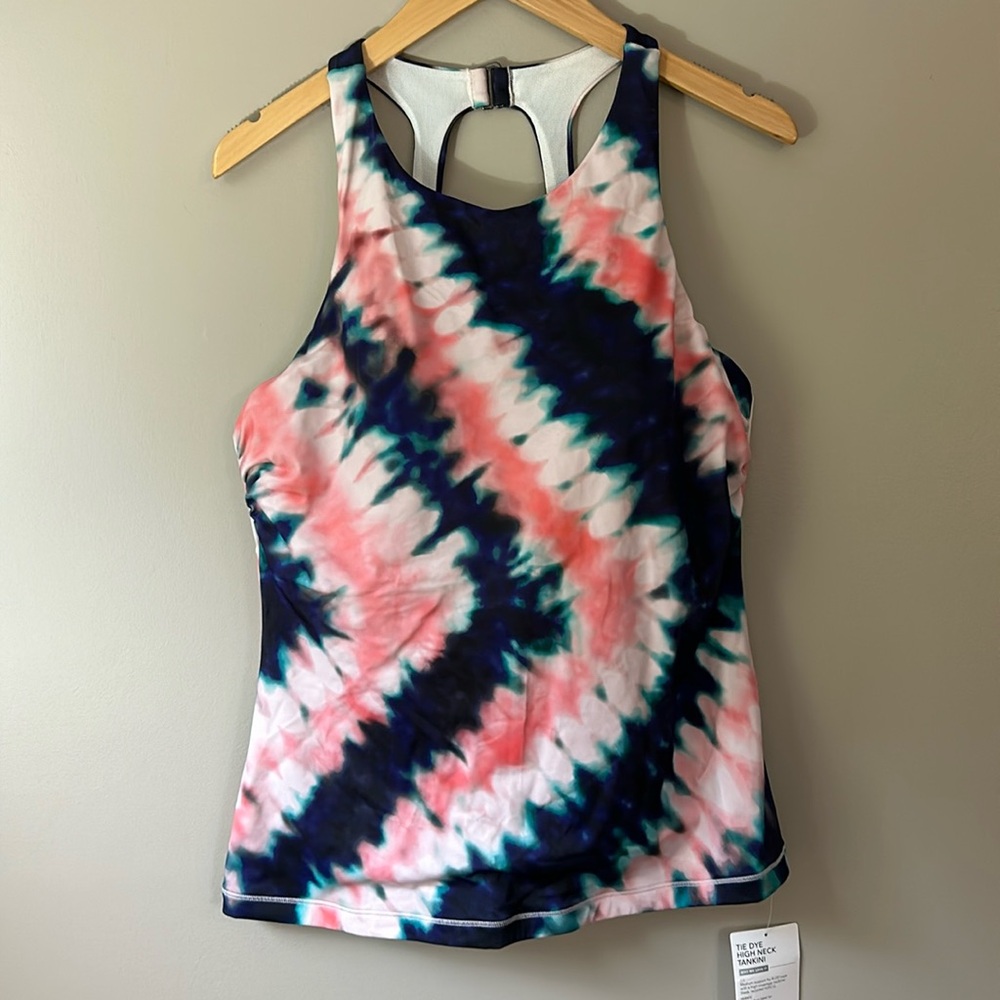 Athleta Tie Dye High Neck Tankini Sz 40 B/C‎ Pink Blue Black Teal Peach